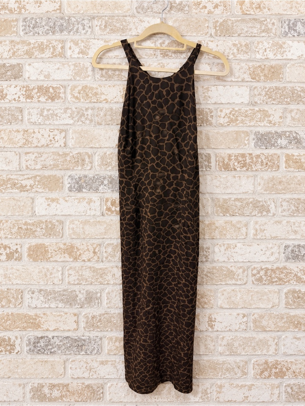 Vintage 100% Silk Giraffe Print Maxi Dress Y2K Whimsigoth Strappy Back Sz 6 Boho - Picture 2 of 4